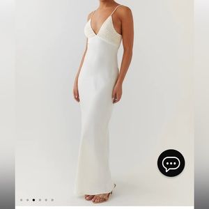 White maxi beach dress with cricket top detailing